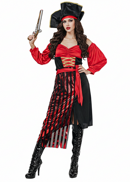 Image of Rogue Red and Black Pirate Women's Costume  - main image