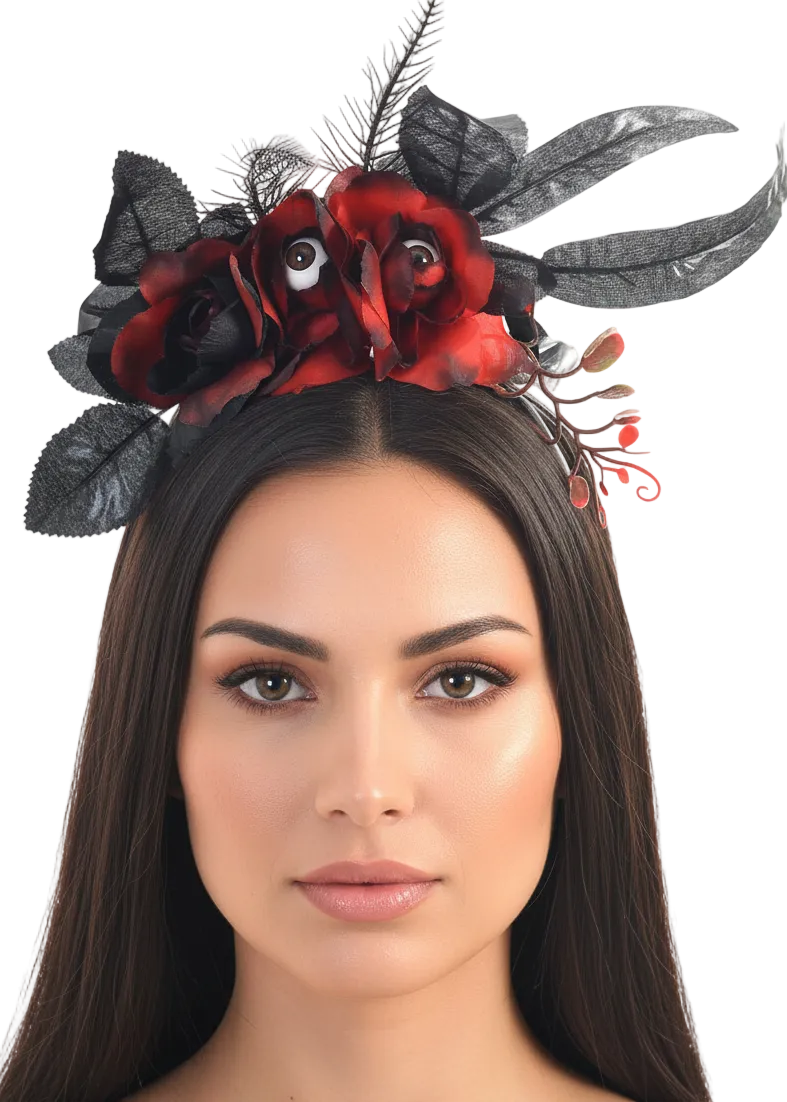 Gothic Roses with Eyeballs Halloween Costume Headband - Main Image