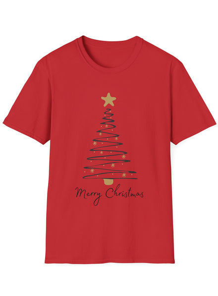 Adults Shirt with Red and Black Scribble Christmas Tree Print