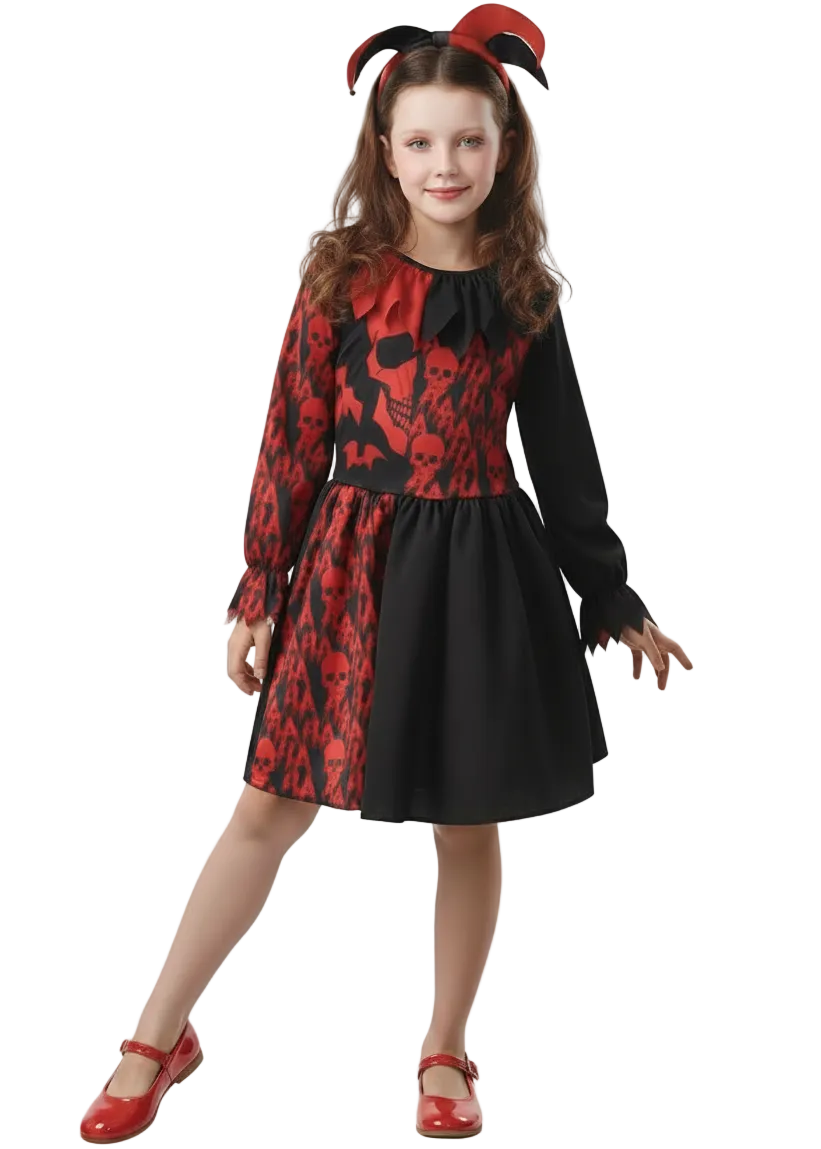 Red and Black Halloween Skeleton Costume for Girls - Main Image