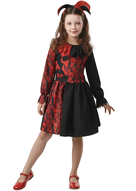 Red and Black Halloween Skeleton Costume for Girls - Main Image
