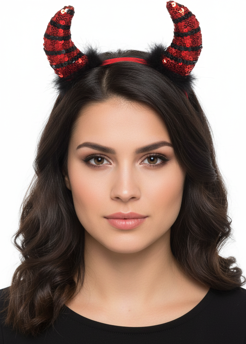 Red and Black Stripe Sequin Halloween Costume Devil Horns - Main Image