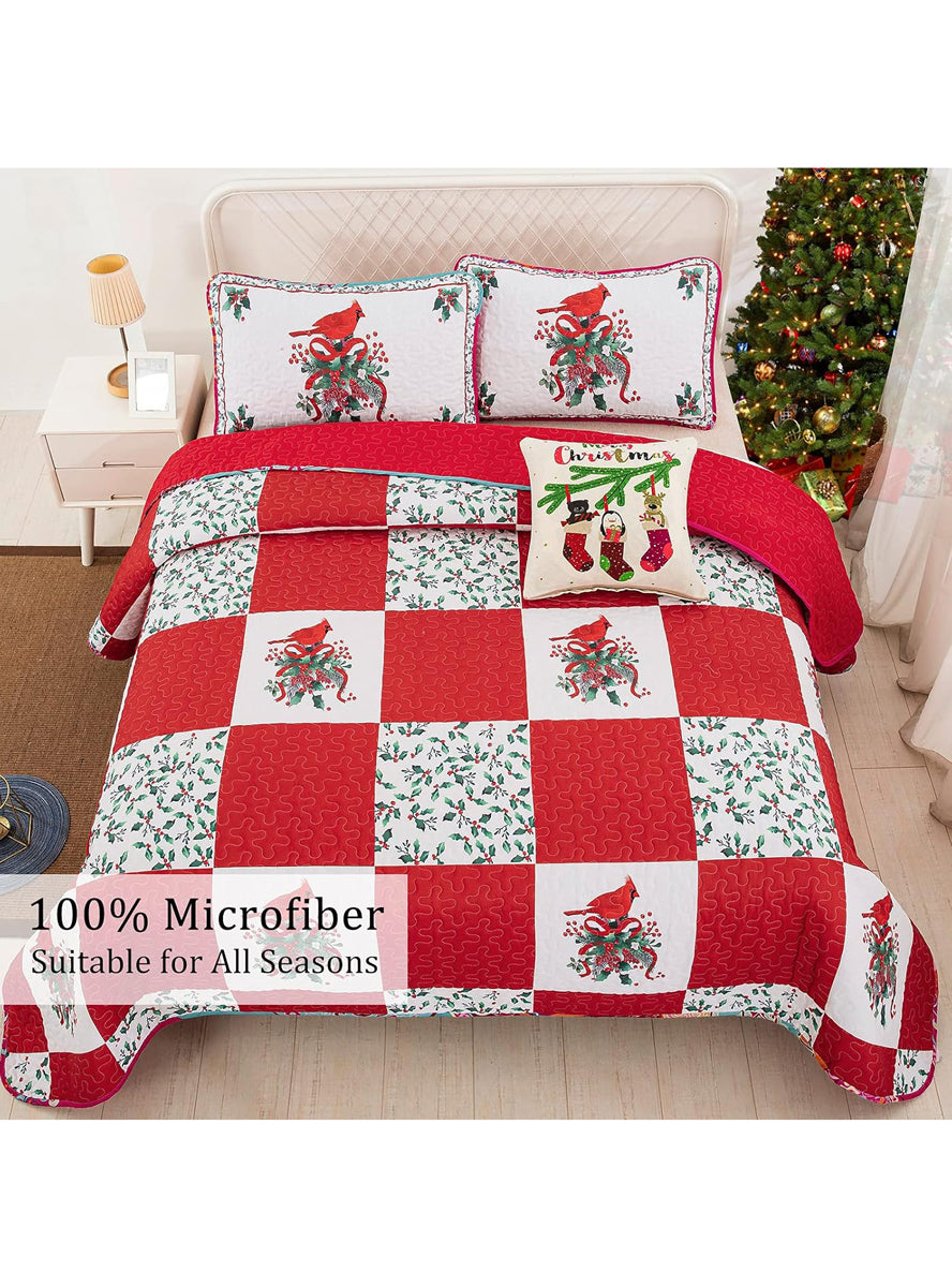 Red and Green Elegant Queen Size Christmas Quilt Cover Set - Alternate Image 2