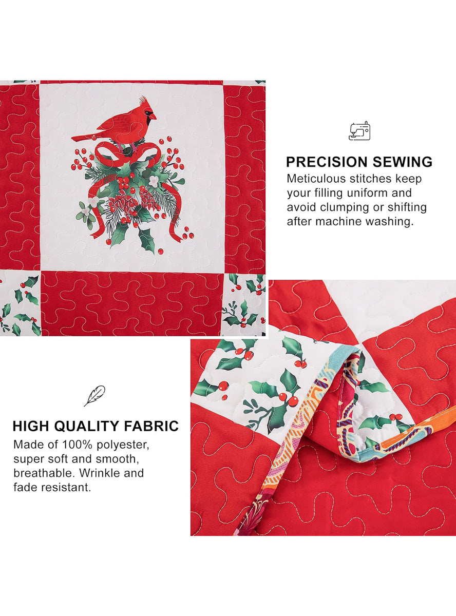Red and Green Elegant Queen Size Christmas Quilt Cover Set - Alternate Image 3