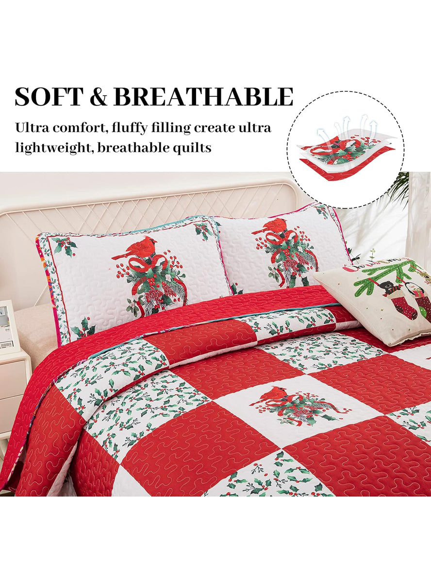 Red and Green Elegant Queen Size Christmas Quilt Cover Set - Alternate Image 5
