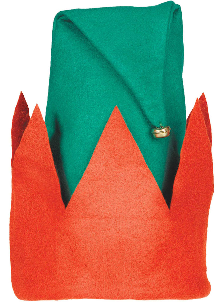 Red And Green Felt Elf Christmas Hat With Bell - Main Image
