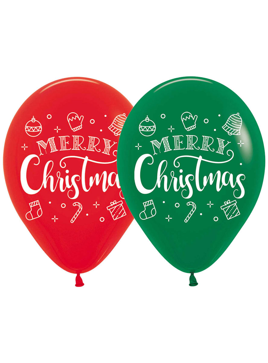 Red And Green Merry Christmas 12 Pack 30Cm Latex Balloons - Main Image