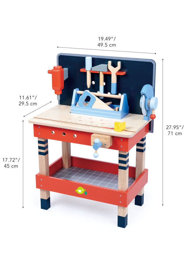 Red And Navy Blue Tenderleaf Tool Bench Wooden Toys - Dimensions Image 1