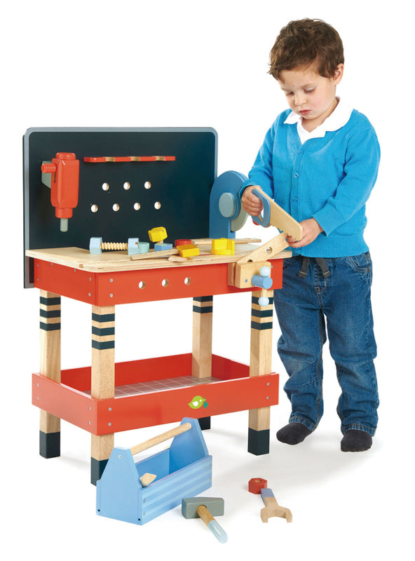 Red And Navy Blue Tenderleaf Tool Bench Wooden Toys - Lifestyle Image 1