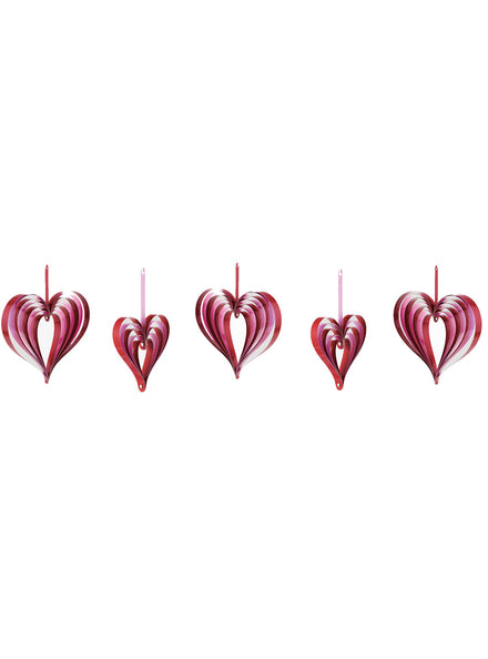 Red And Pink 5 Pack Plastic Hanging Heart Decorations - Main Image