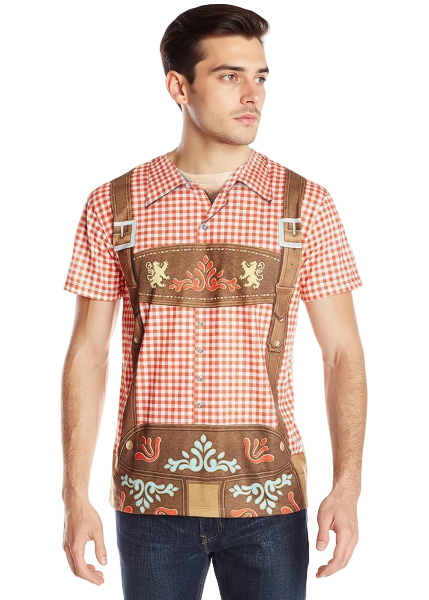 Image of Chequered Red and White Oktoberfest Men's Costume Shirt - main image