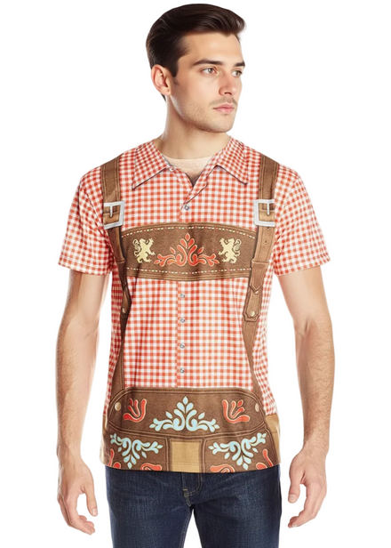 Image of Chequered Red and White Oktoberfest Men's Costume Shirt - main image