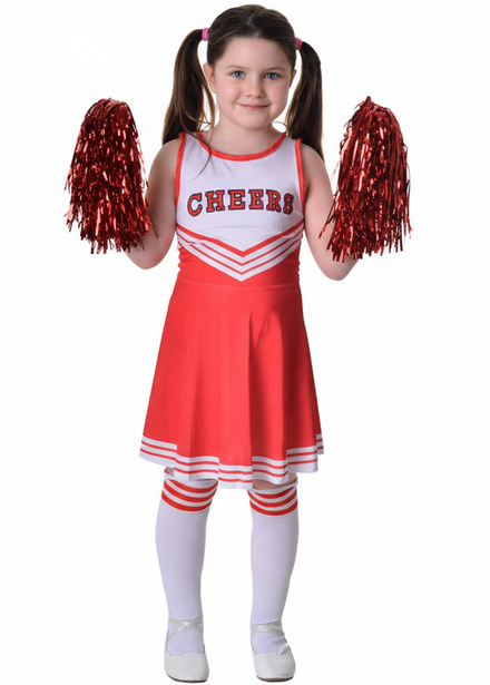 Image of Bright Red Girl's Cheerleader Fancy Dress Costume - Main Image
