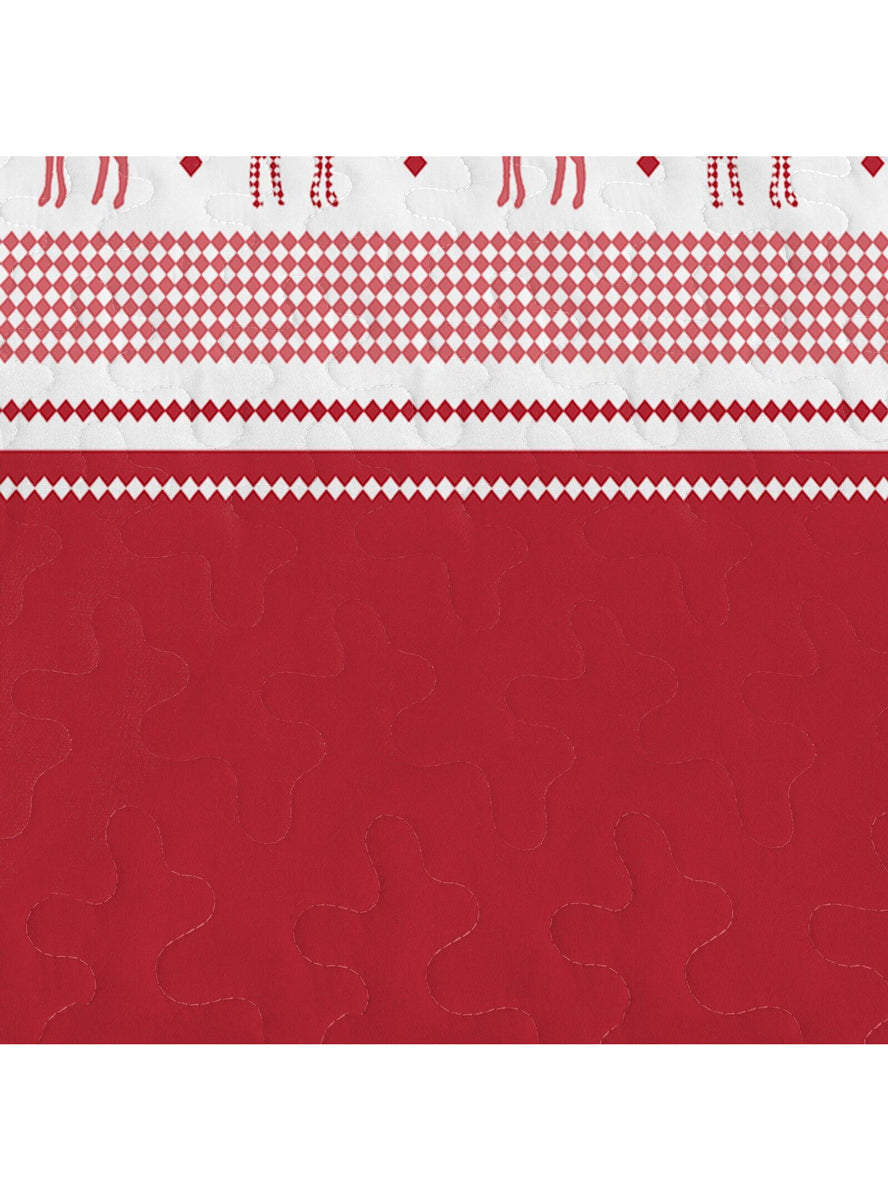 Red and White Reindeer Print Queen Size Christmas Quilt Cover Set - Close Image 1