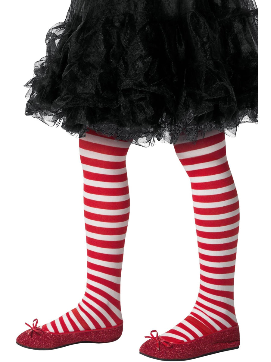 Striped Red and White Girls Full Length Stockings - Main Image
