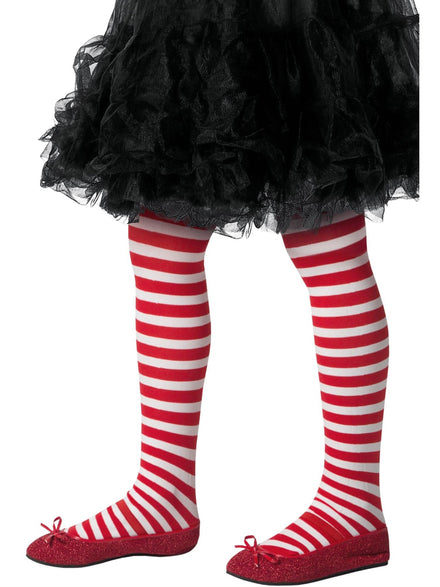Striped Red and White Girls Full Length Stockings - Main Image