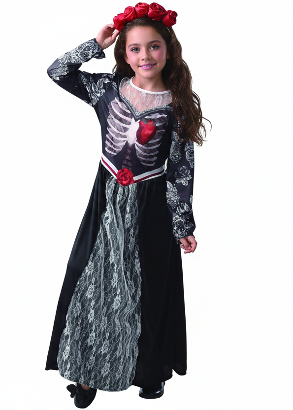 Day of the Dead Sugar Skull Costume for Girls - Main Image