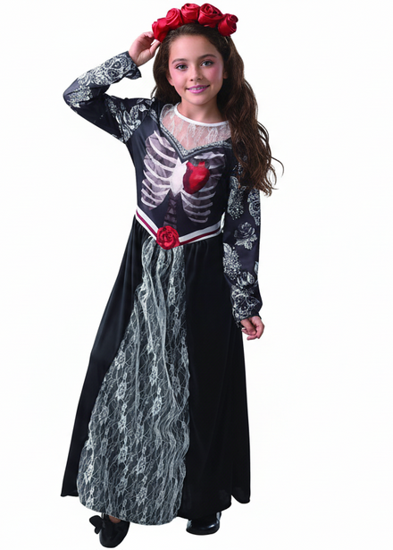 Day of the Dead Sugar Skull Costume for Girls - Main Image