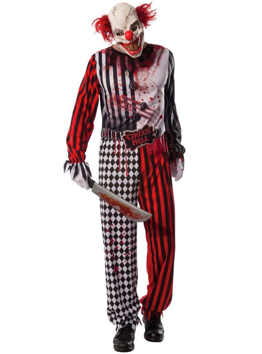 Image of Striped Evil Clown Men's Halloween Fancy Dress Costume