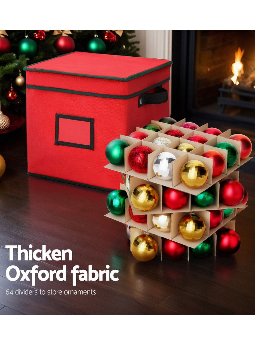 Red Christmas Ornament Storage Box With 64 Divider Compartments Alternate Image