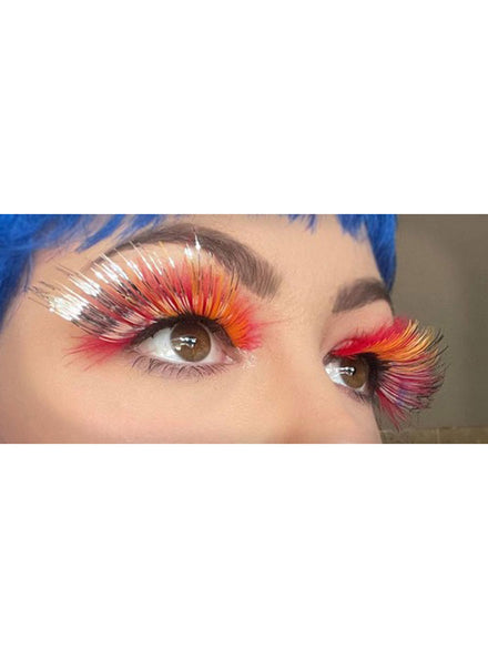Red Feather Stick On Eyelashes With Silver Tinsel