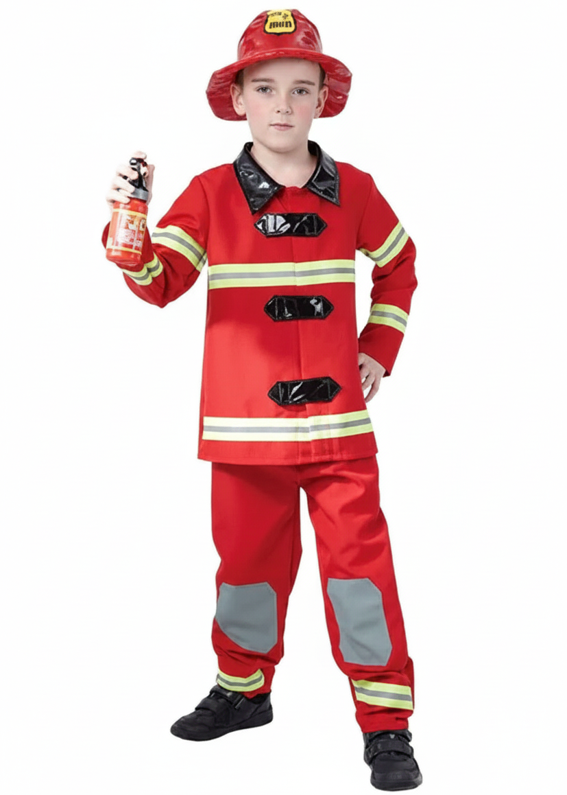 Red Fire Fighter Red Uniform Boys Costume - Main Image