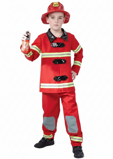 Red Fire Fighter Red Uniform Boys Costume - Main Image