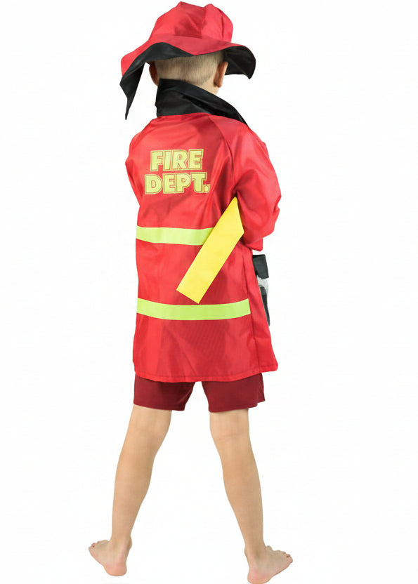 Boys Red Firefighter Dress Up Costume Back Image