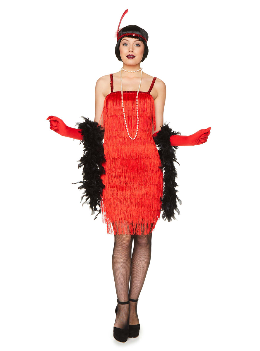 1920s Red Flapper Headband with Red Feather