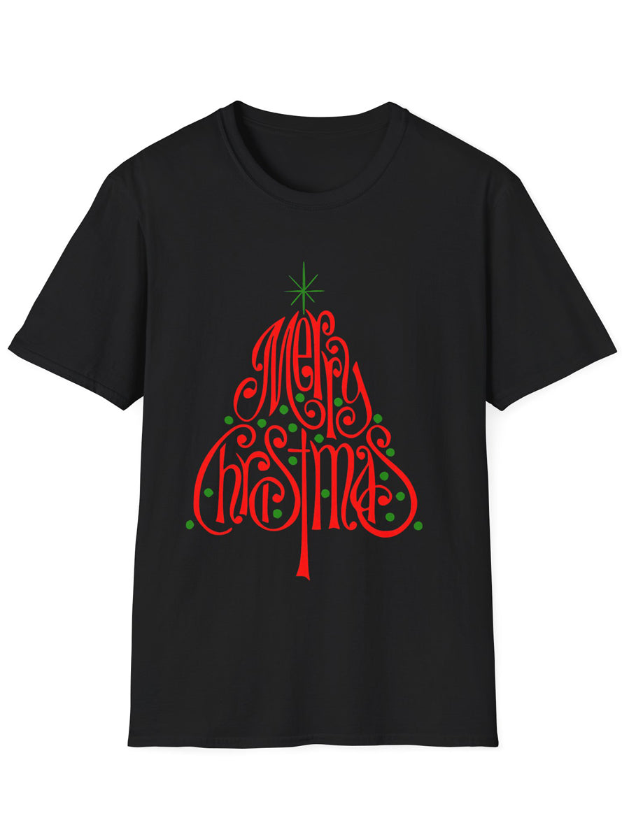 Black Adults Plus Size T-Shirt with Red Merry Christmas Print