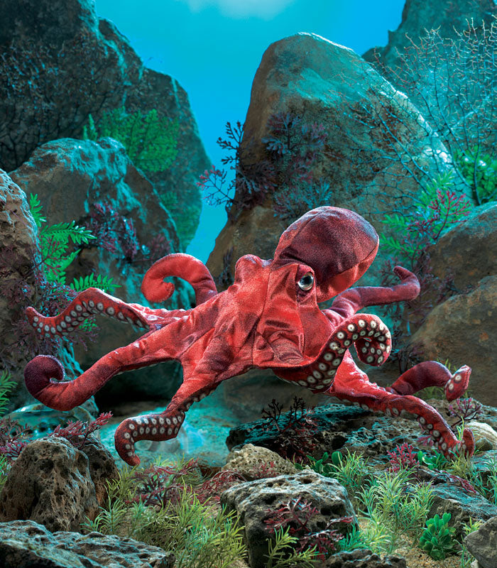 Red Octopus Hand Puppet - Lifestyle Image