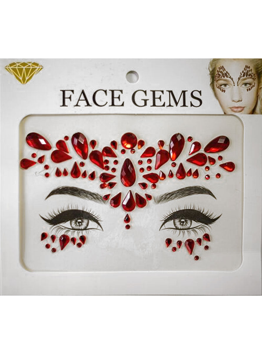 Red Over And Under Eye Stick On Face Gems