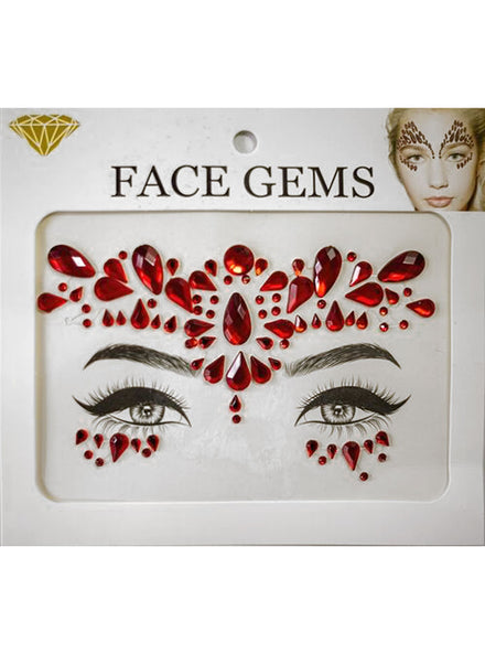Red Over And Under Eye Stick On Face Gems