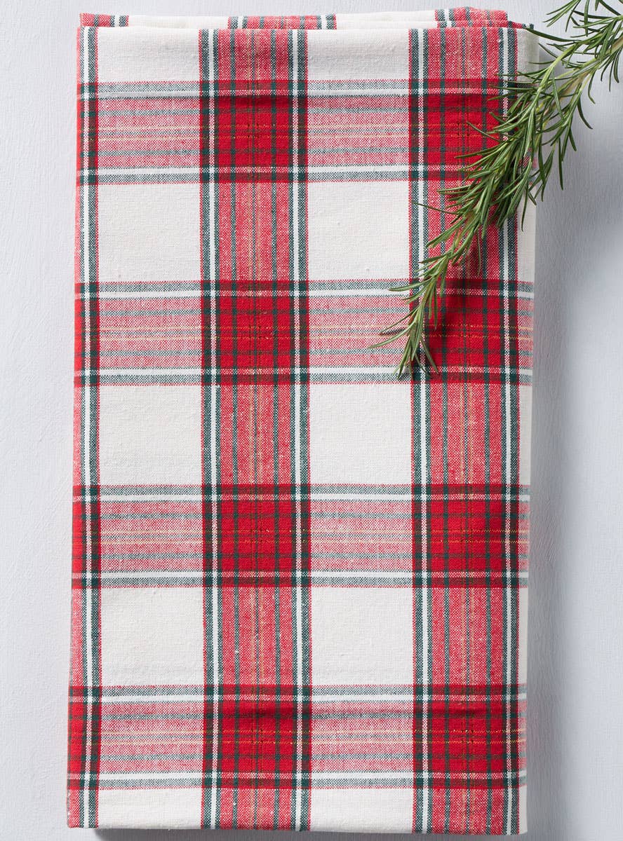 Image of Red and Green Tartan Cotton Christmas Table Cloth