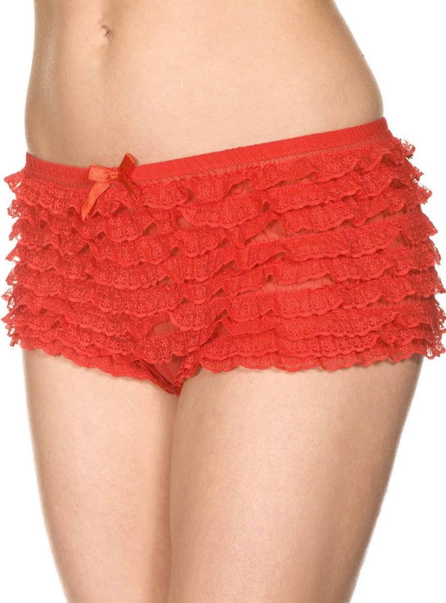 Image of Ruffled Red Lace Womens Costume Shorts