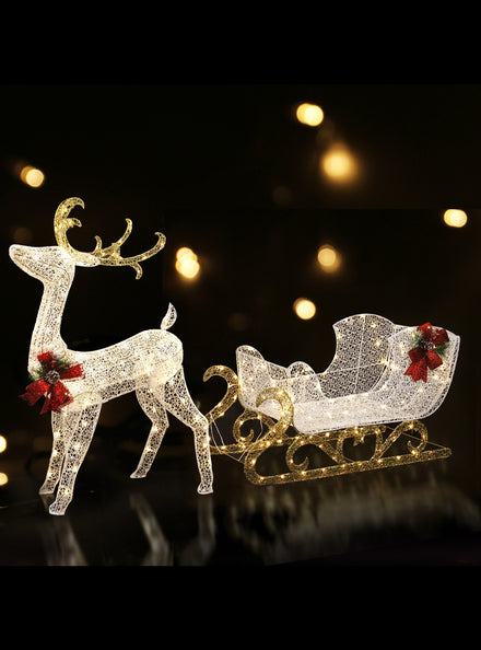 Reindeer with Sleigh LED Christmas Decoration - Main Image