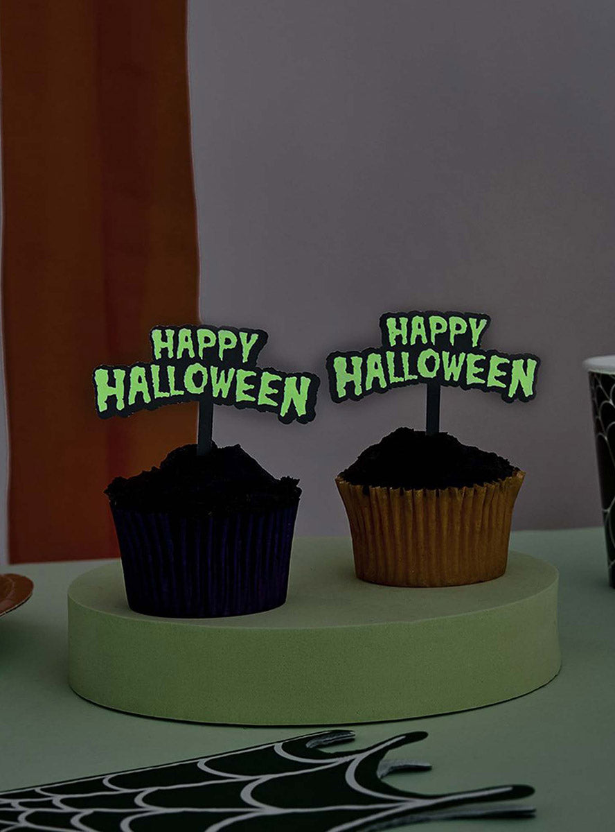 Happy Halloween Retro Glow in the Dark Cupcake Toppers 12 Pack - Alternate Image