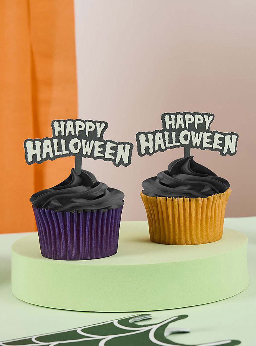 Happy Halloween Retro Glow in the Dark Cupcake Toppers 12 Pack - Main Image