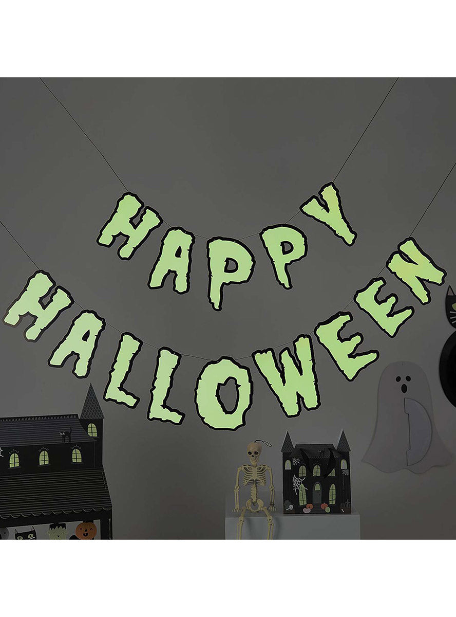 Glow in the Dark Retro Halloween Banner Decoration - Alternate Image