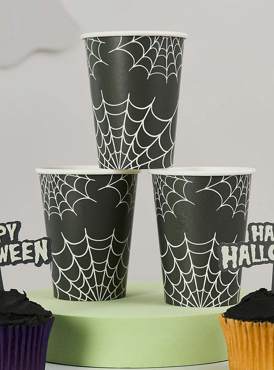 Pack of 8 Retro Spiderweb Paper Cups - Lifestyle Image 2