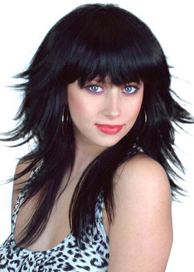 Womens Retro Layered Black Costume Wig