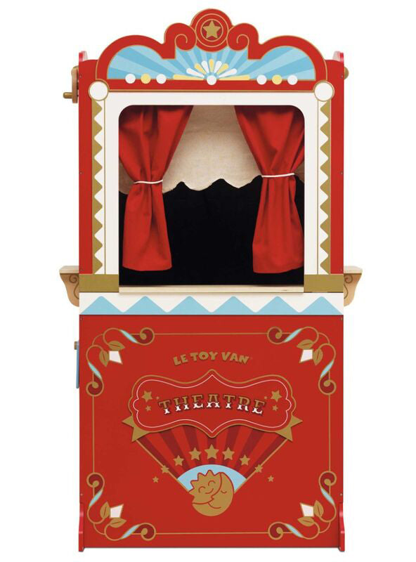 Retro Red Wooden Puppet Theatre Toy Set For Children - Alternate Image