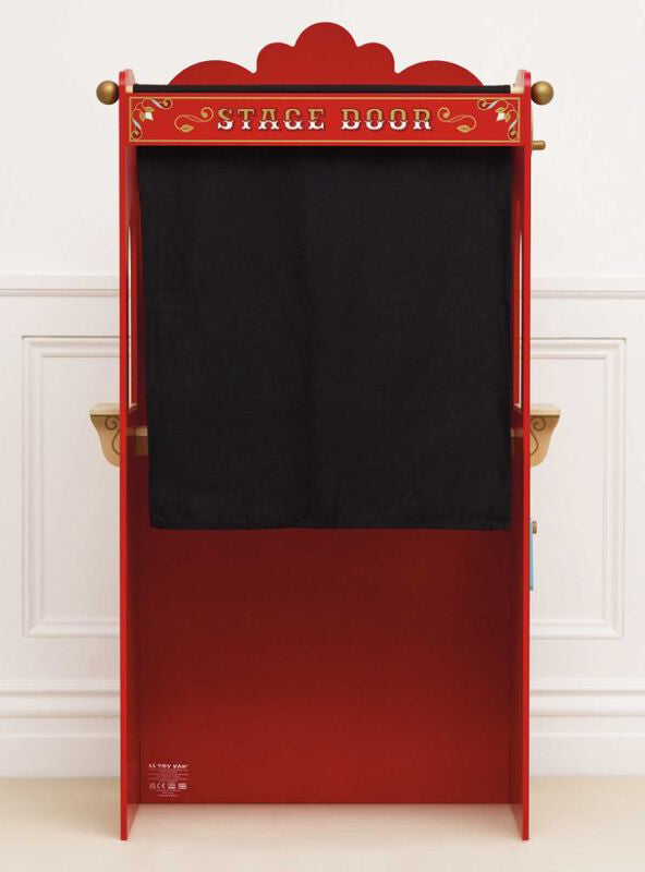 Retro Red Wooden Puppet Theatre Toy Set For Children - Lifestyle Image 4