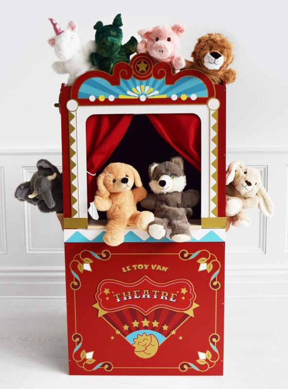 Retro Red Wooden Puppet Theatre Toy Set For Children - Lifestyle Image 5