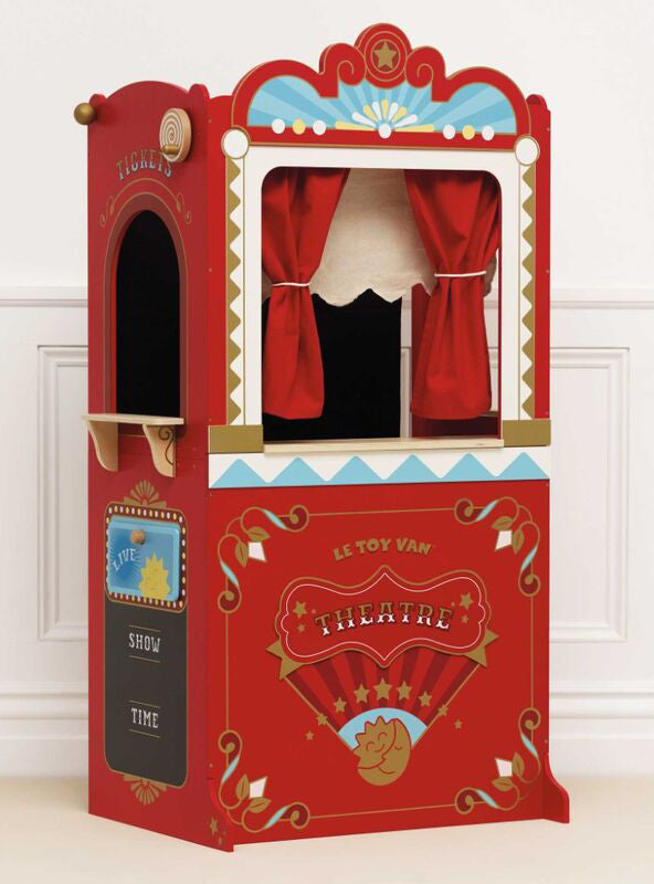 Retro Red Wooden Puppet Theatre Toy Set For Children - Lifestyle Image 6