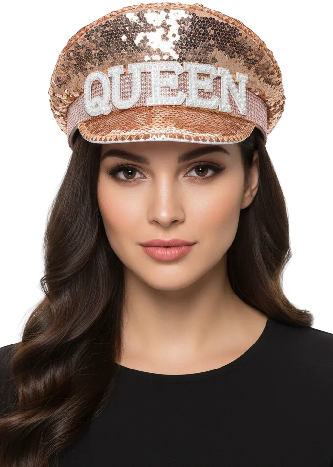 Image of Deluxe Rose Gold Sequin Queen Festival Hat - Main Image