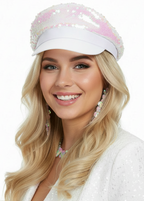 White Festival Costume Visor with Pink Sequins - Main Image