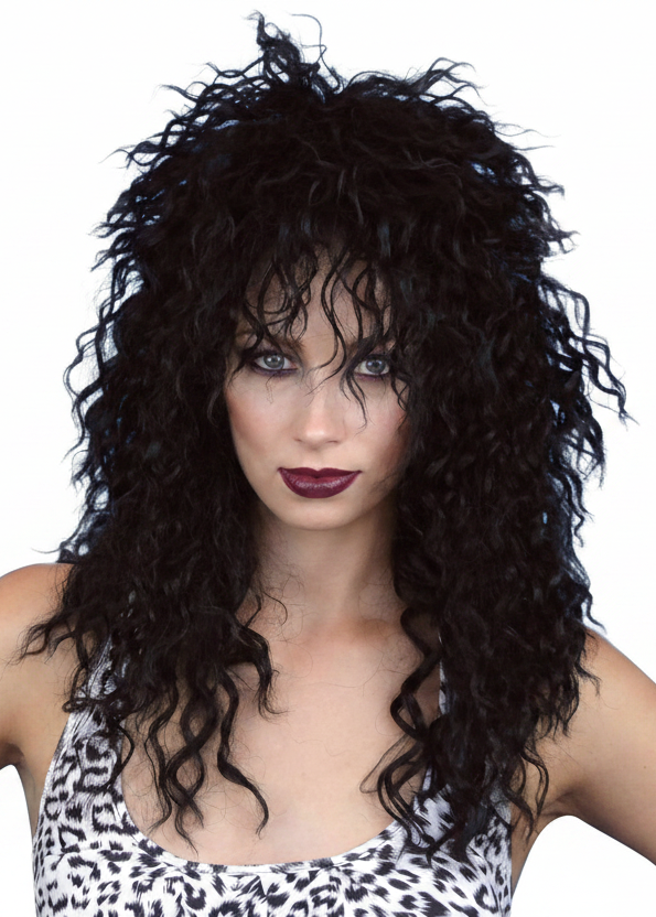 Womens Black 1980s Rock Chick Costume Wig - main image