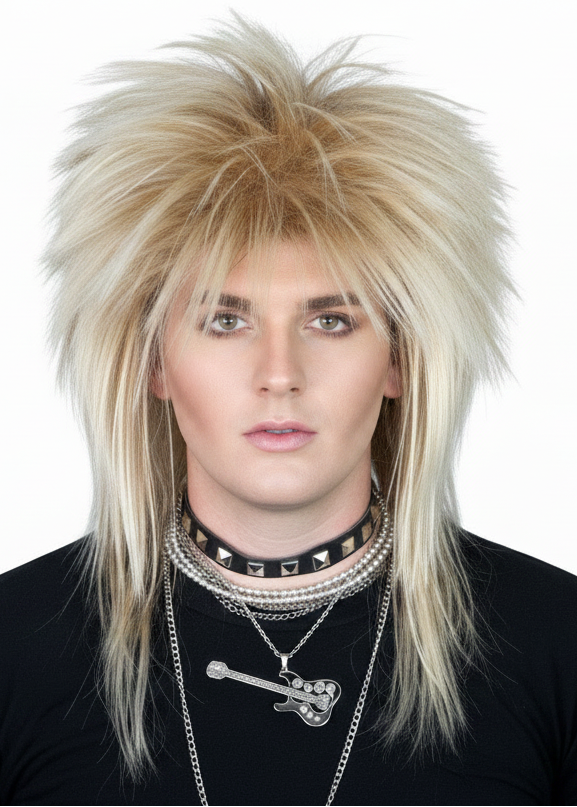 Mens Blonde Spikey 80s Rockstar Mullet Costume Wig - main image