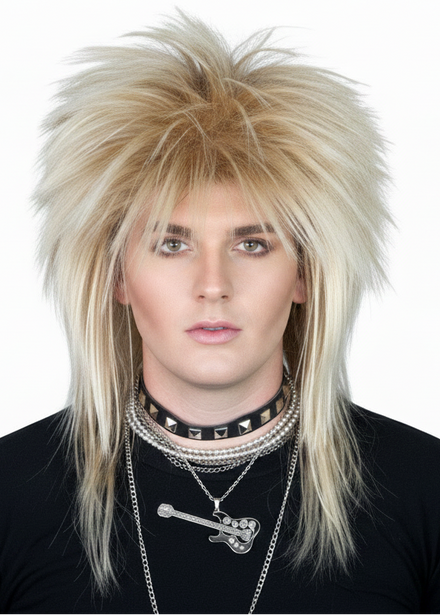 Mens Blonde Spikey 80s Rockstar Mullet Costume Wig - main image